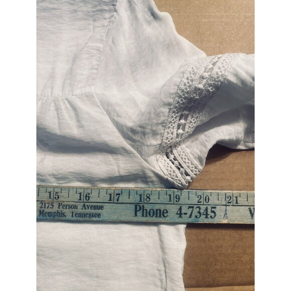18 Centimeters Blouse Womens M White Trimmed Long Sleeve Band Collar Button Top - Picture 10 of 12